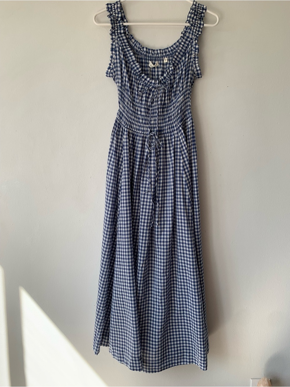 NWT Doen Emmaretta Cotton Voile Smocked A Line Midi Maxi Dress Blue Gingham - Picture 5 of 13